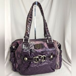 🐍💜EUC SHARIF 1827 PURPLE SNAKE EMBOSSED SUEDE & QUILTED LEATHER TOTE💜🐍